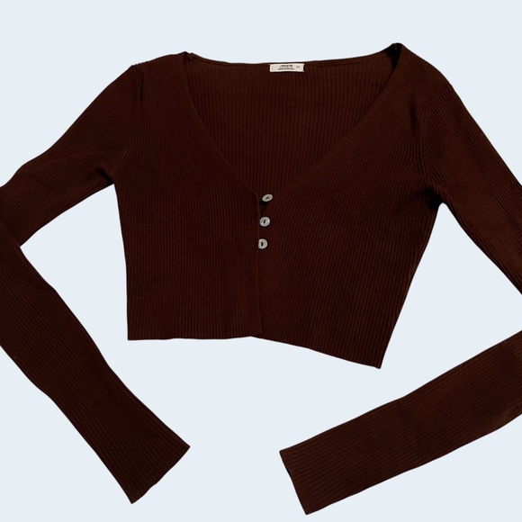Ardene Tops - Ardene Brown Cropped Ribbed Cardigan